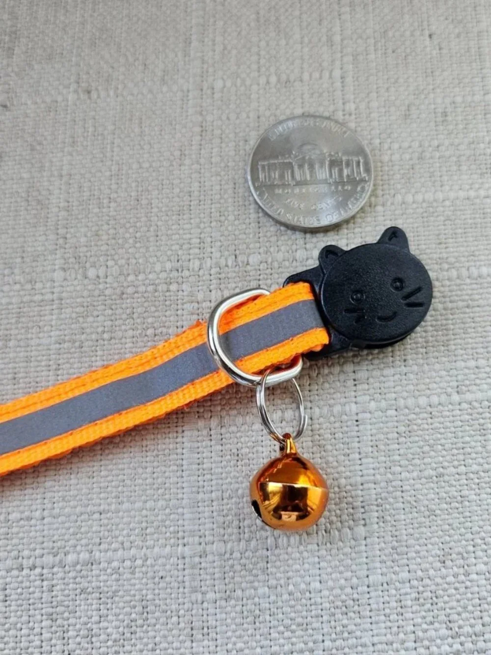 Orange Nylon Collar for Cat Reflective Neck Collar Cat Supply Adjustable W/ Bell